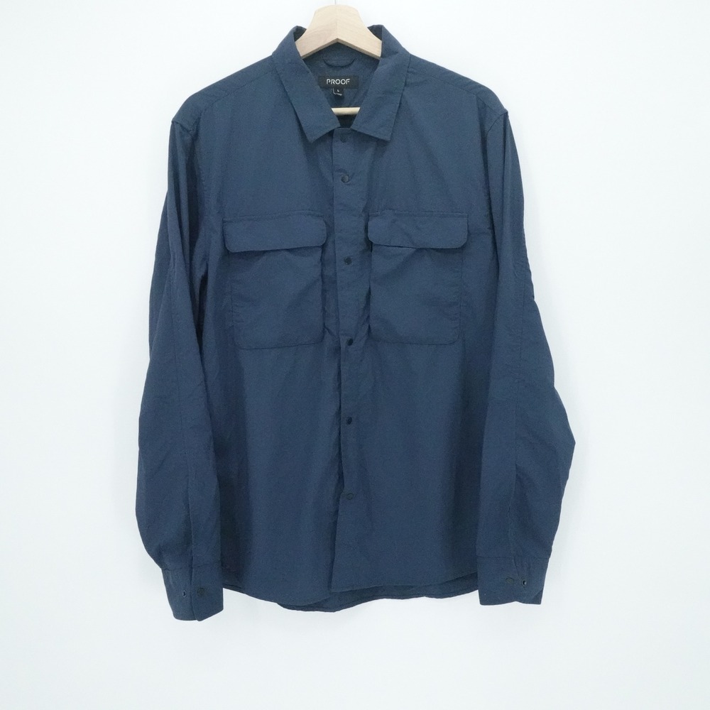 Proof Huckberry The Good Shirt Mens Large Slate Blue‎ Snap Button Lightweight